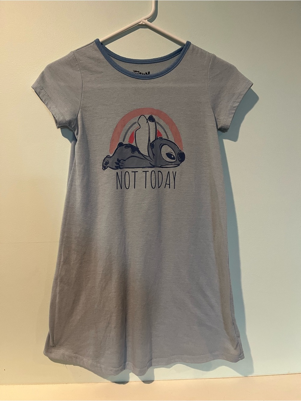 Disney Girls Light Blue 'Not Today' Stitch Short Sleeve Nightshirt, Size 10/12
